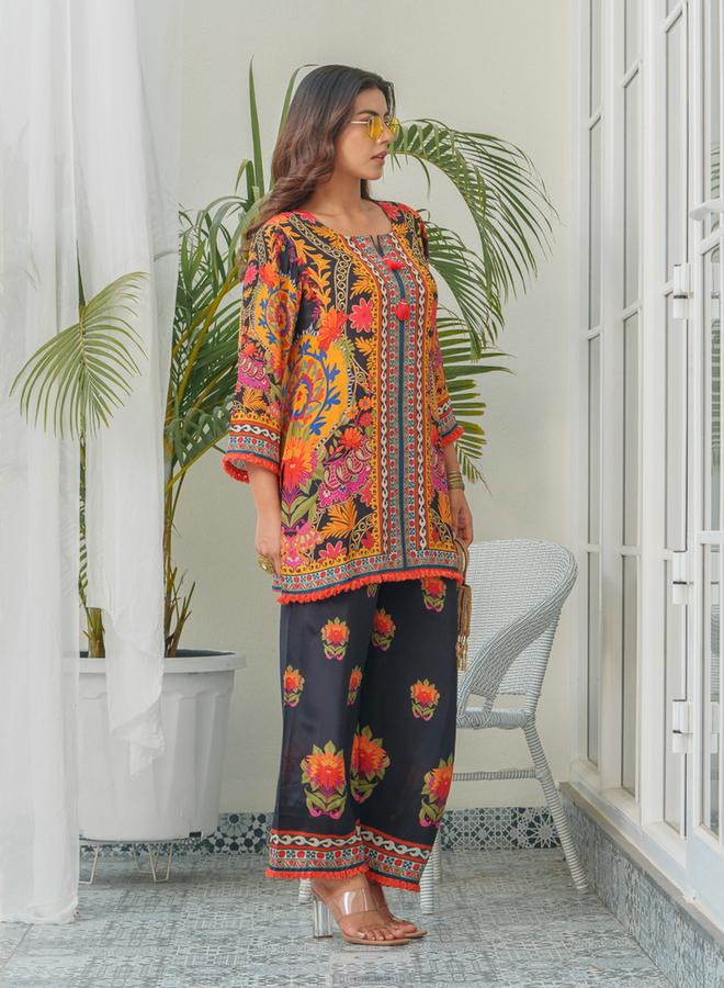 DW Women Printed Round Neck Tunic and Trousers Co-Ords - Image 1